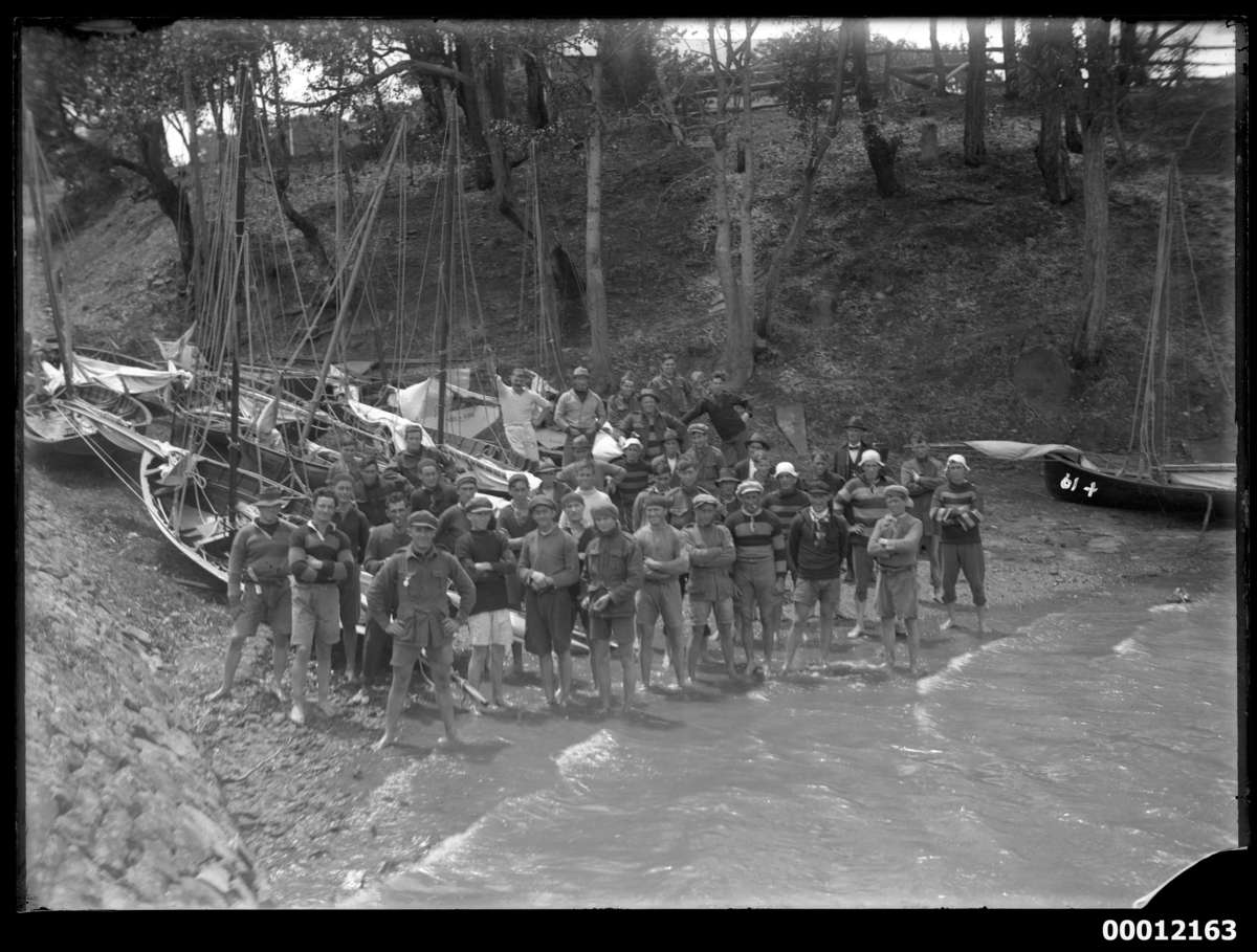 Crew and yachts at Newport waiting for the weather to clear during the Pittwater Regatta. ANMM Collection 00012163