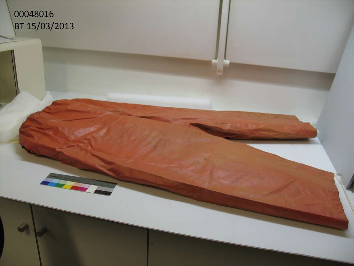 Dame Pattie wet weather trousers before treatment.