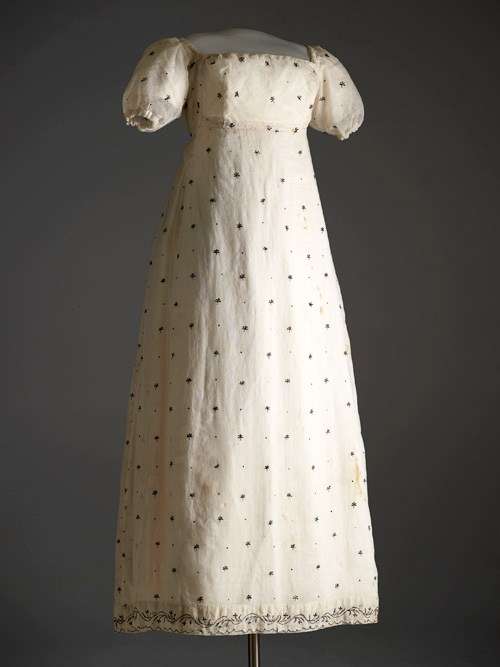 White muslin dress with silver embroidery