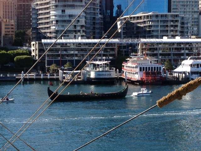 Jorgen Jorgensen under tow in Darling Harbour