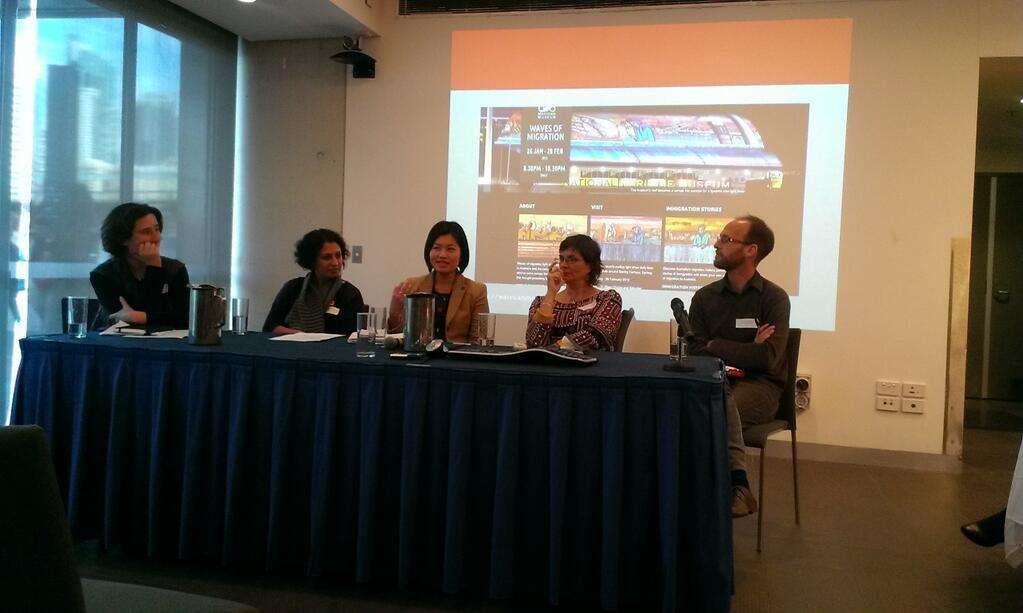 Speakers at the Suitcases, boats and bridges workshop, Sydney, 2013. Photographer Gina Hammond