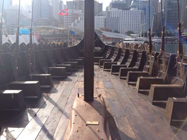 The deck of the Viking vessel awaiting a complement of 32 rowers