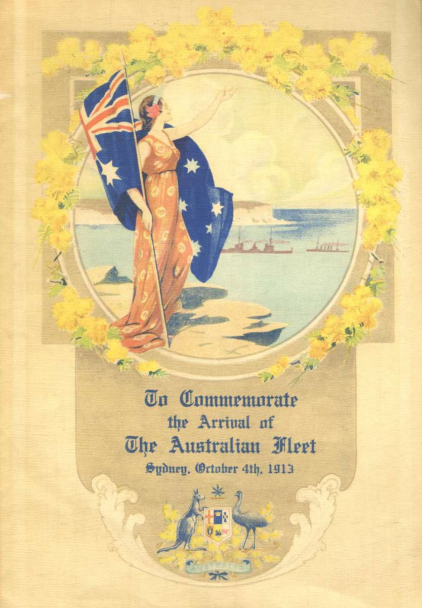 Commemorating the arrival of the first Australian Fleet Unit, with the female personification of Australia. ANMM Collection