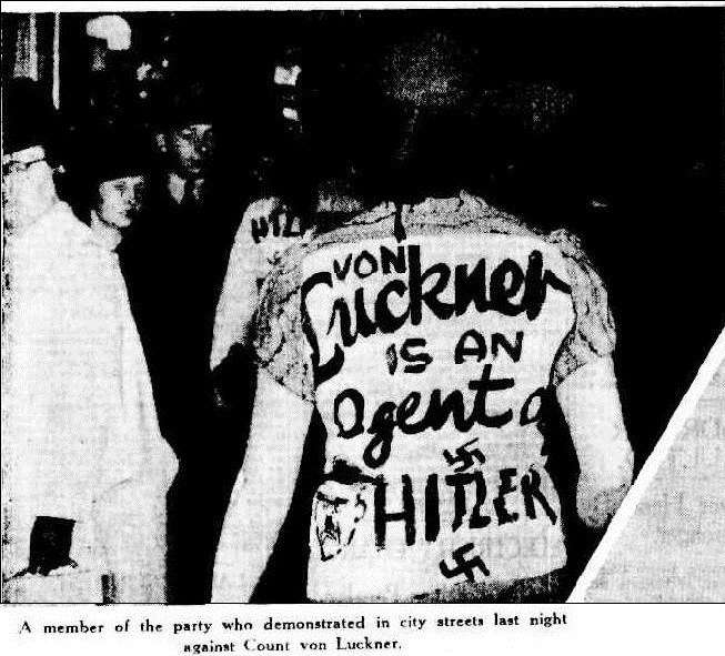 Photograph of a protestor published in The Sydney Morning Herald 21 May 1938 Trove Australia