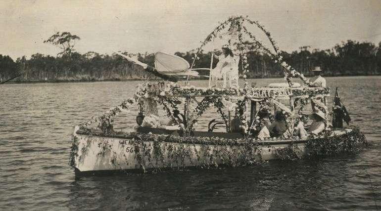 Dressed for a party - Jeannara - first prize winner for the best decorated vessel at the Paynesville Regatta in the early 1900s. Private Collection.