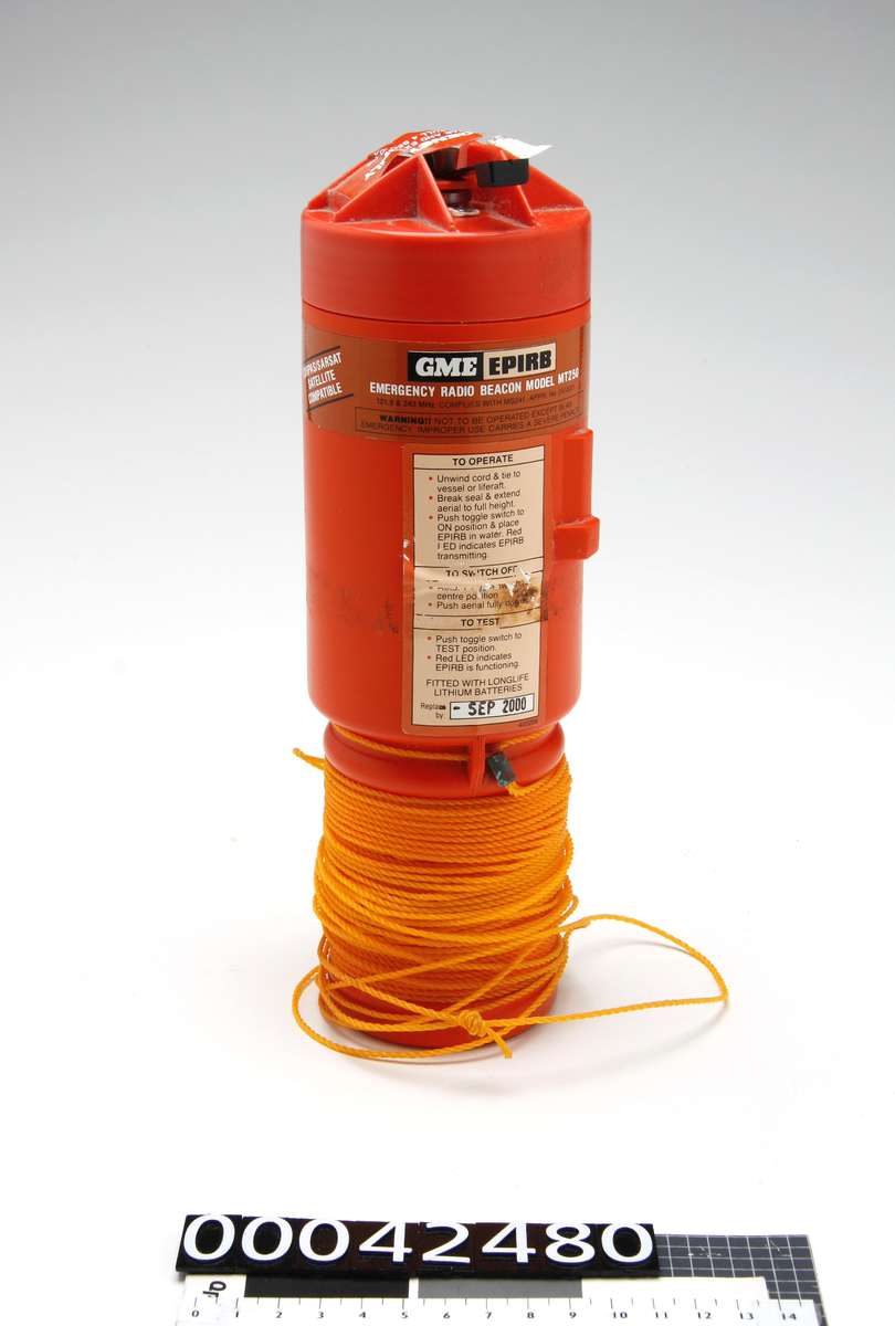 GME Epirb carried on board BERRIMILLA II in 1998. ANMM Collection Gift from Alex Whitworth