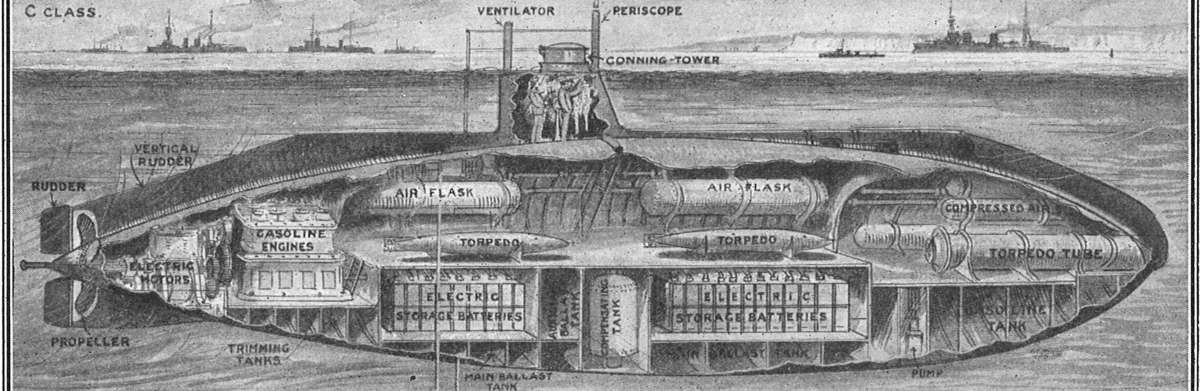 This cutaway view of a C Class submarine, precursor of the E Class vessels purchased from Britain by the RAN, shows little consideration for the crew. ANMM Collection