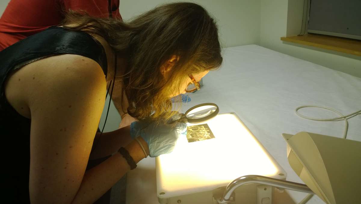 Ann Marie Fleming inspecting the museum