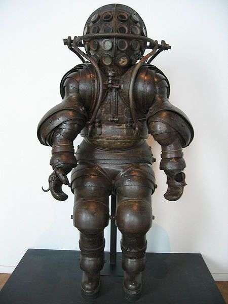 Atmospheric diving suit by Alphonse and Theodore Carmagnolle, 1882. Now at the Musée national de la Marine, France. (Image: Wikimedia Commons)