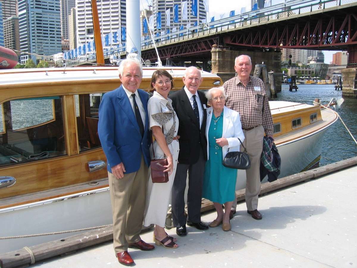 Carl Halvorsen (left) at the museum with niece Randi Svensen, his sister Elnor Bruem, and brothers Trygve and Magnus Halvorsen