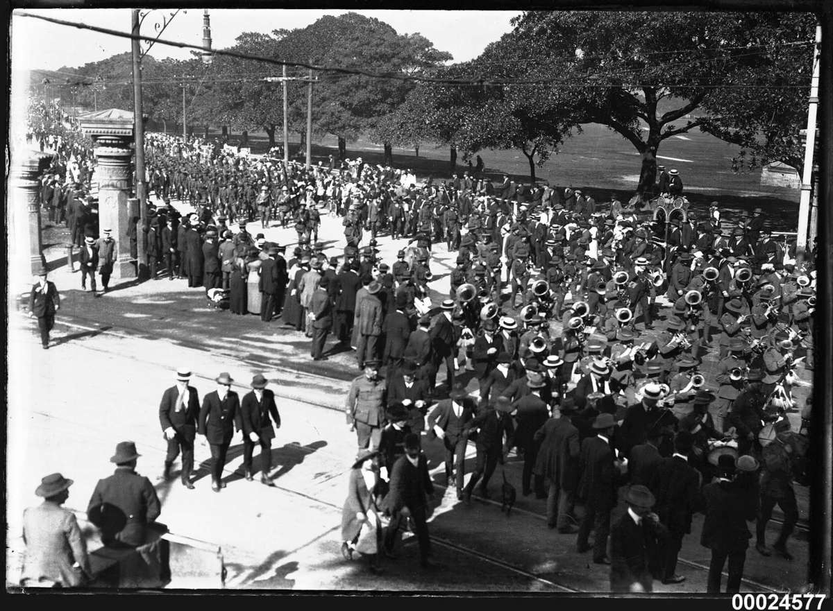 troops of the Australian Naval and Military Expeditionary Force, marching on Randwick Road 