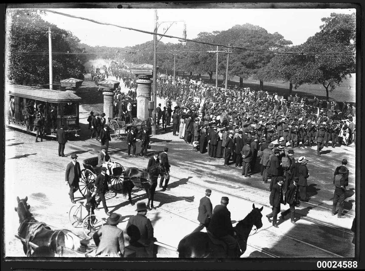 troops of the Australian Naval and Military Expeditionary Force, marching on Randwick Road 