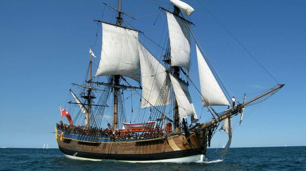 HMB Endeavour returning to Sydney after a voyage.