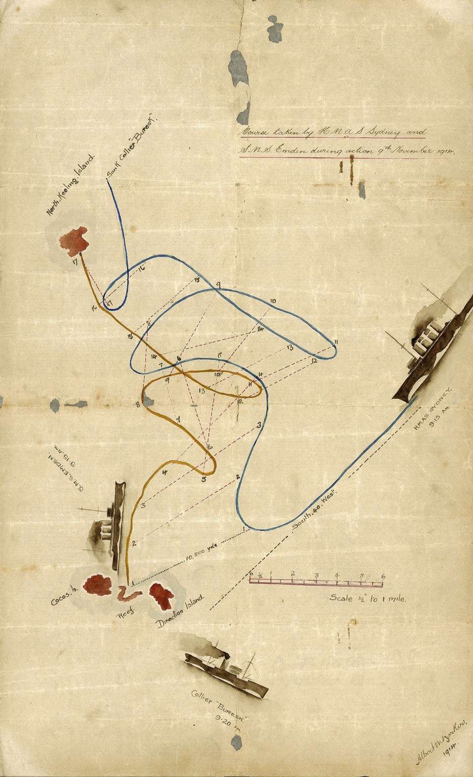 Courses taken by HMAS Sydney and SMS Emden