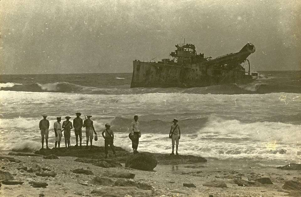 The wreck of the Emden beached on North Keeling Island, Cocos Islands.