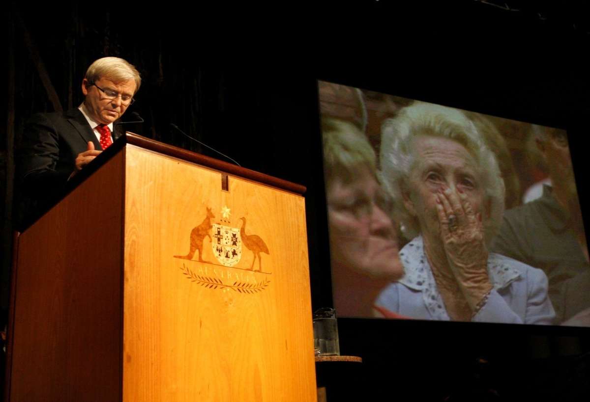 Australian Prime Minister Kevin Rudd apologises to former child migrants, Canberra, 2009. Reproduced courtesy Fairfax Photos