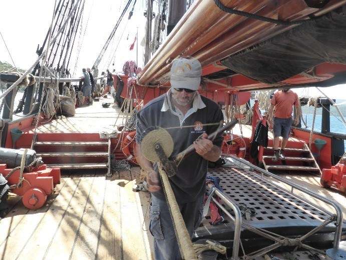 Anthony showing off his traditional skills