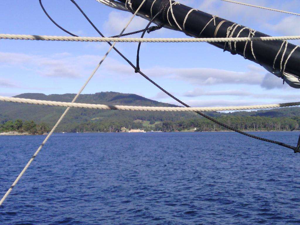 Port Arthur framed by the new spritsail yard