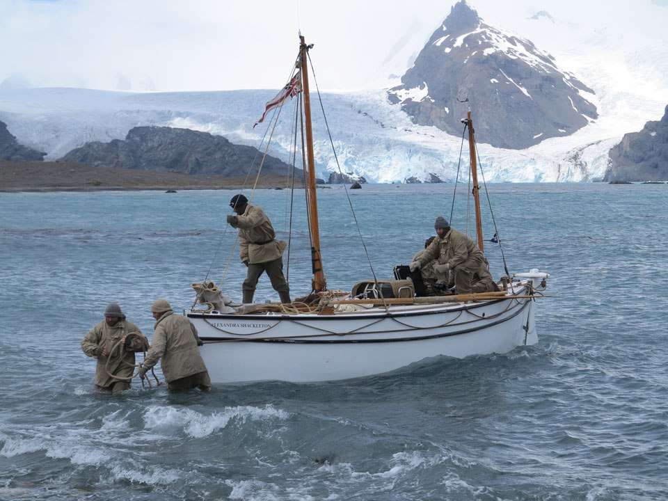 Shackleton Epic crew bringing Alexandra Shackleton onshore at South Georgia.