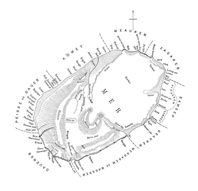 Map of Mer showing traditional land boundaries and clans