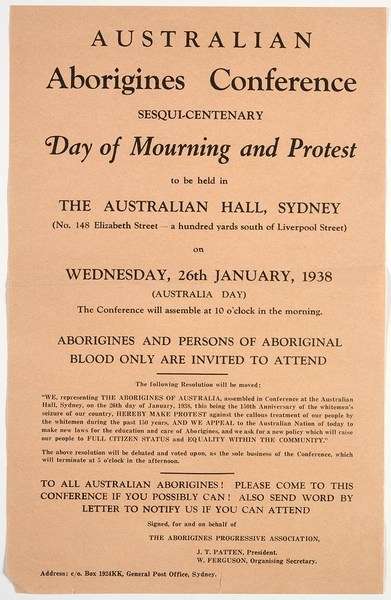 Day of Mourning and Protest pamphlet. Mitchell Library, State Library of New South Wales