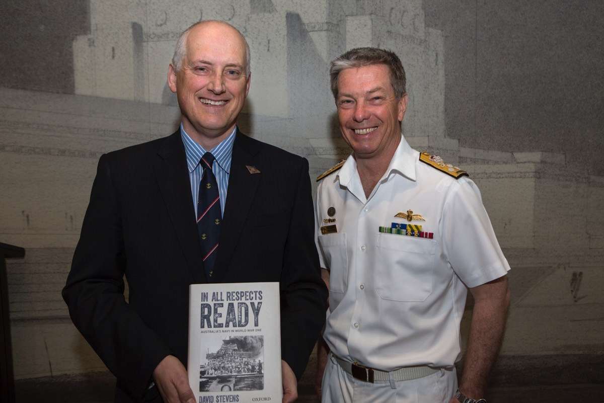 David Stevens with Chief of Navy, VADM Tim Barrett at the book launch of In All Respects Ready in November 2014