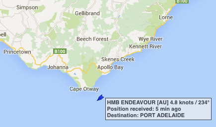 Marine Traffic Map of HMB Endeavour