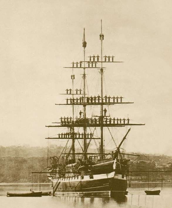 NTS Vernon with boys displaying their skills aloft around 1870. ANMM Collection