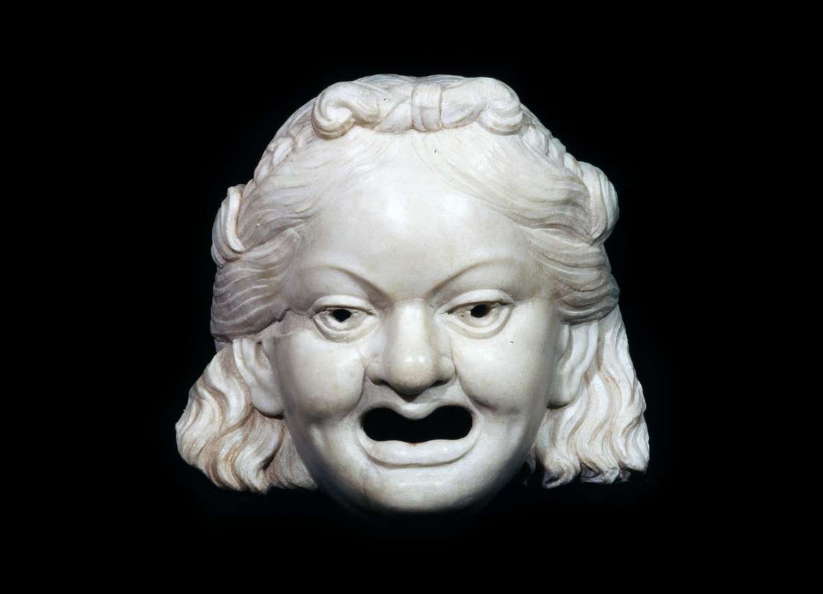 Fountain head with face of an old woman. Lent by the Museo Archeologico Nazionale di Napoli.