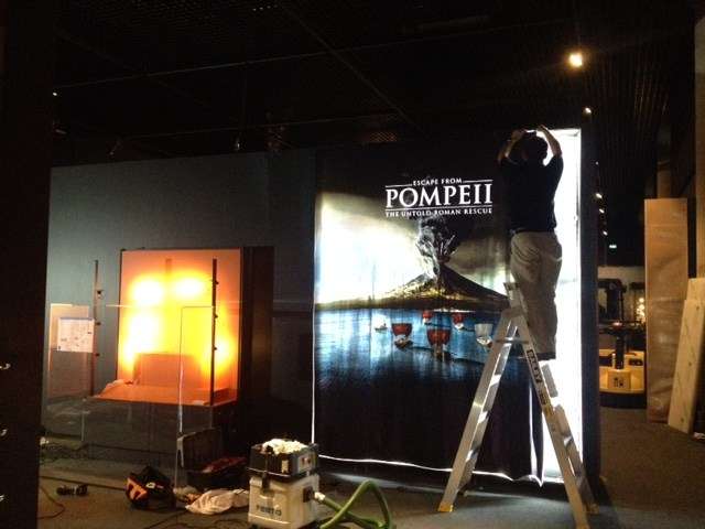  The lightbox at the exhibition entry being installed