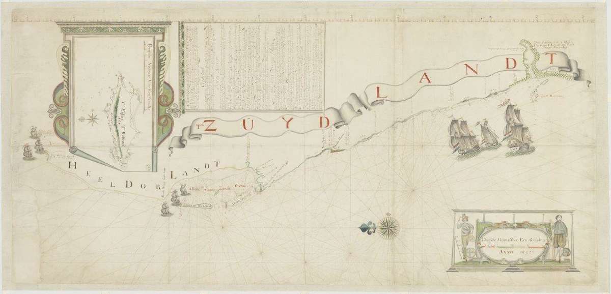 Victor Victorsz, Chart of Willem de Vlamingh’s expedition to the South Land, showing Dirk Hartog Island and the ships Geelvinck, Nyptangh and Weseltje, 1697