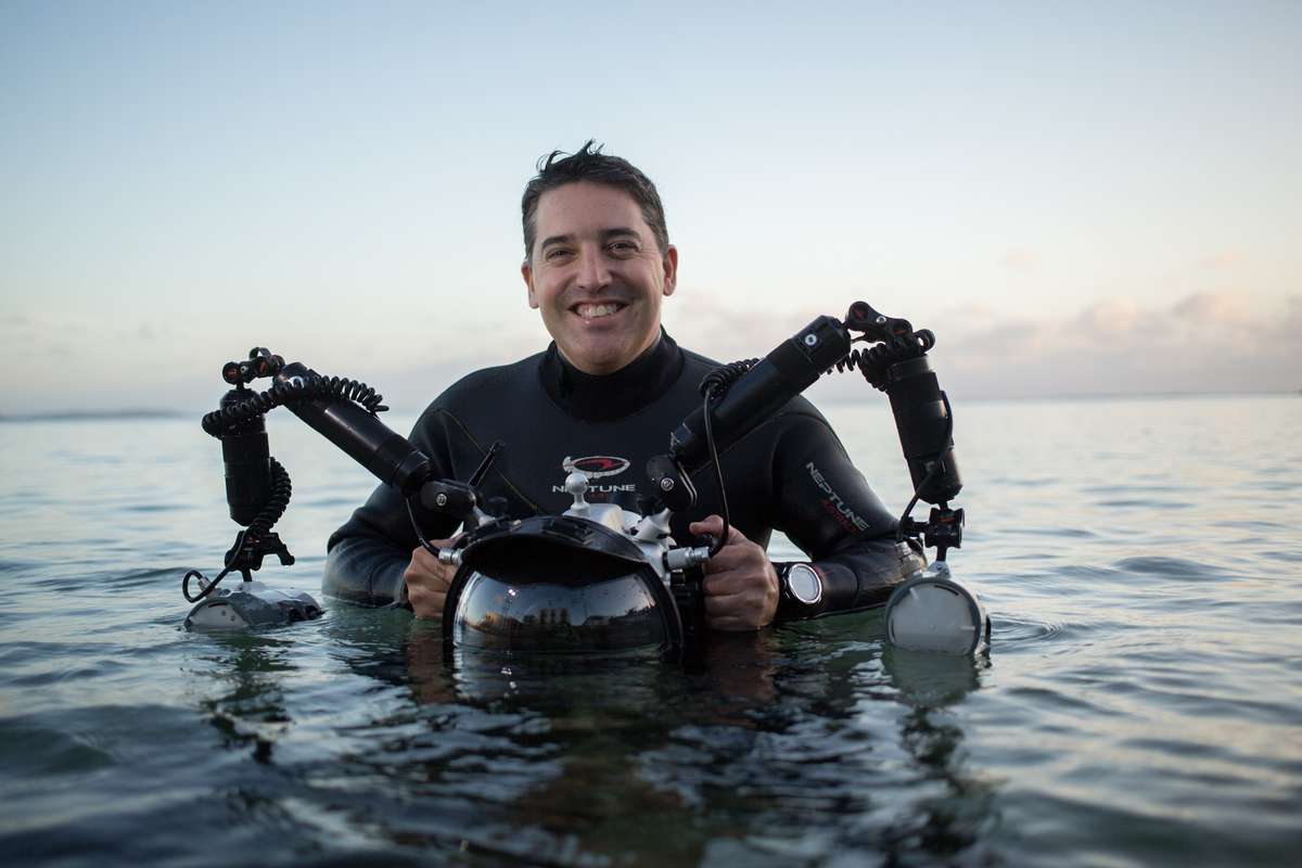 Photo of Scott Portelli with his underwater camera equipment. This picture is taken at Malabar Beach in Sydney. ©Michaela Skovranova - http://www.mishku.com