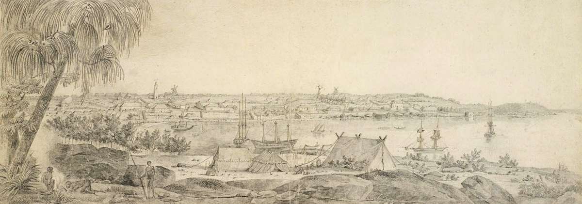 Lesueur made detailed sketches of Sydney. This view was made looking across Sydney Cove from where the Sydney Opera House now stands. Museum d’histoire naturelle, Le Havre.