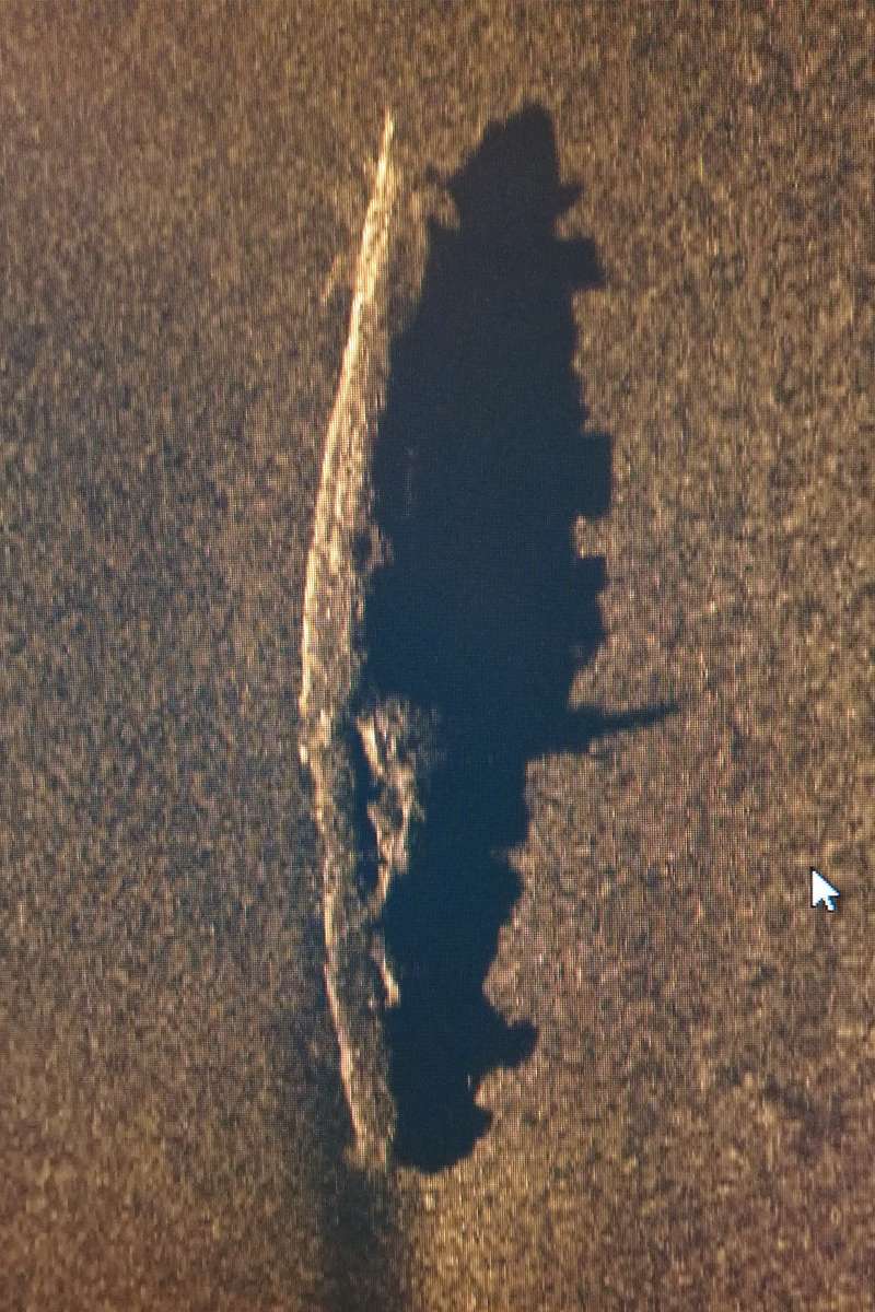 One of the first images of the submarine. A side-scan sonar casts a sonic
