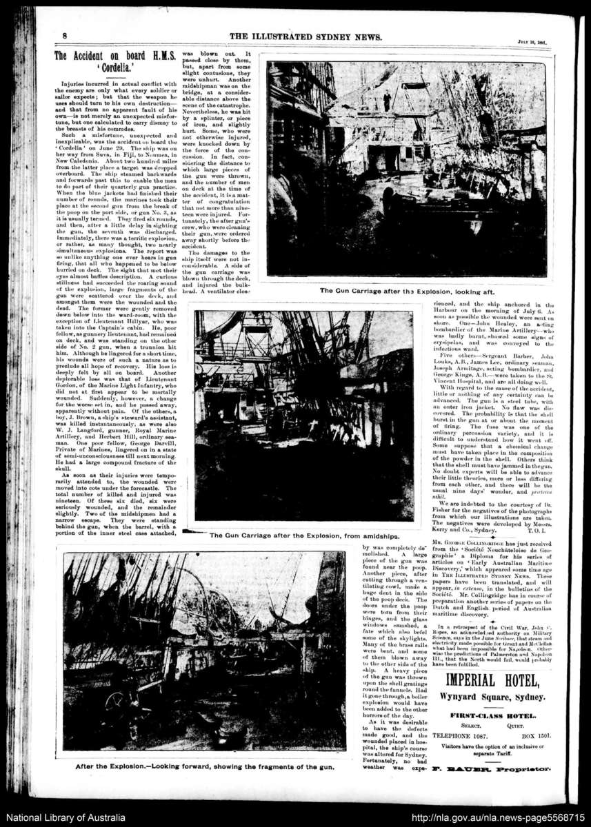 The incident was widely reported throughout Australia. The Accident on board HMS