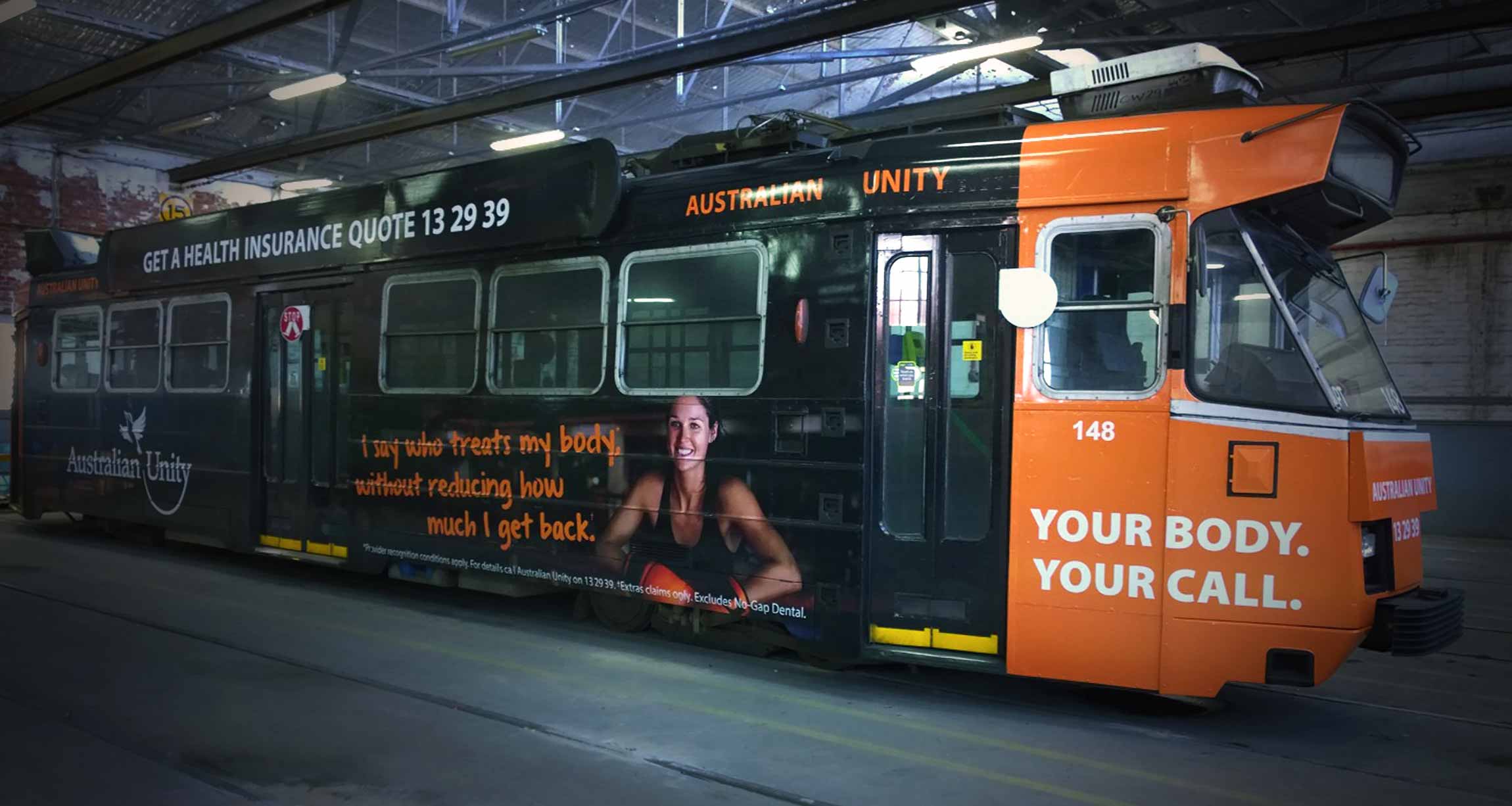 Australian Unity | Melbourne Tram wrap of 'Your body, your call' campaign.