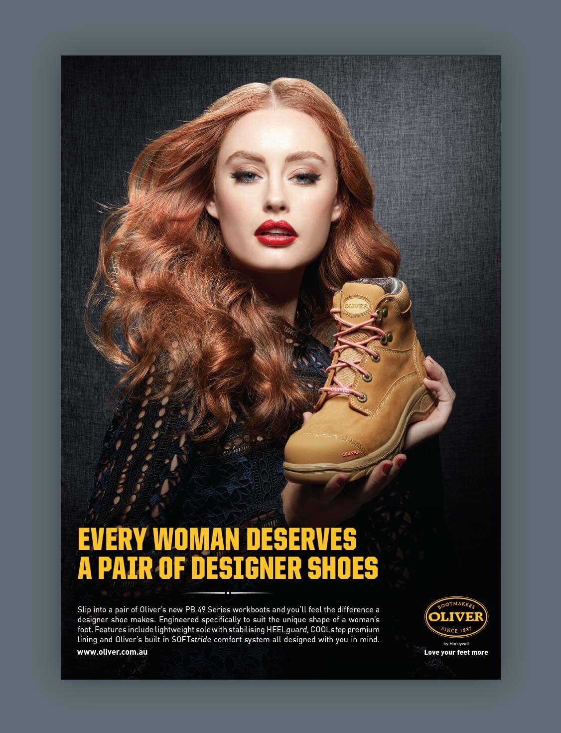 Oliver Footwear | Glamorous woman holding woman's wheat construction boot