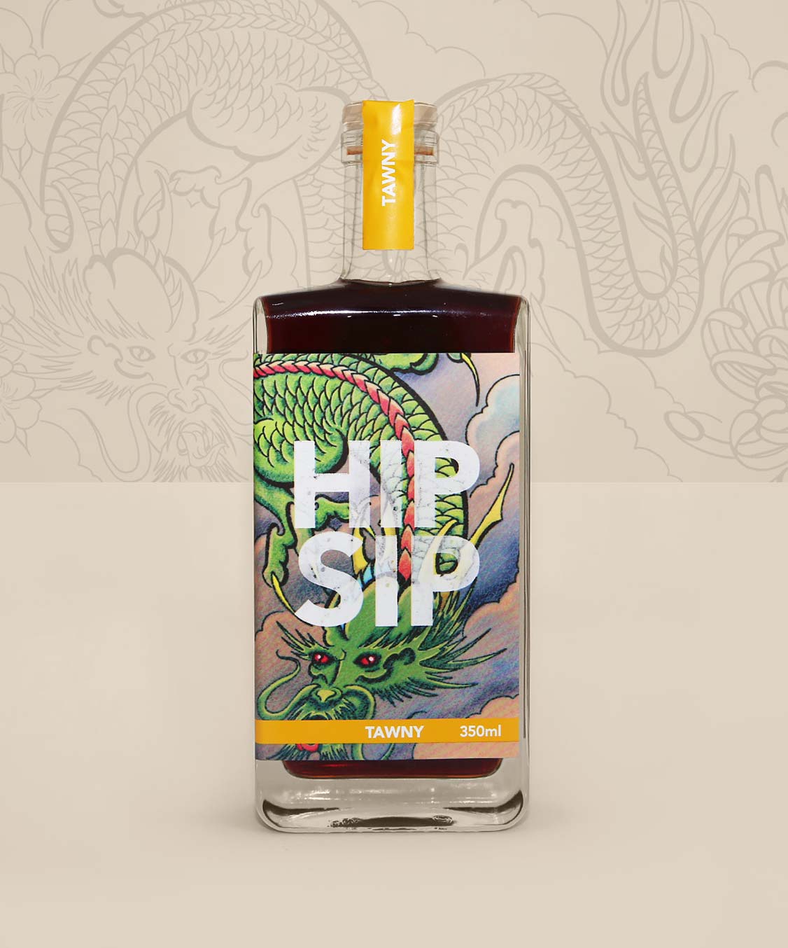 Hip Sip Tawny yellow bottle with tattoo artwork