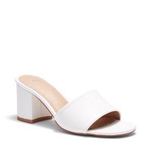 white open toe heeled mules