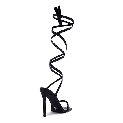 black wrap heeled sandals