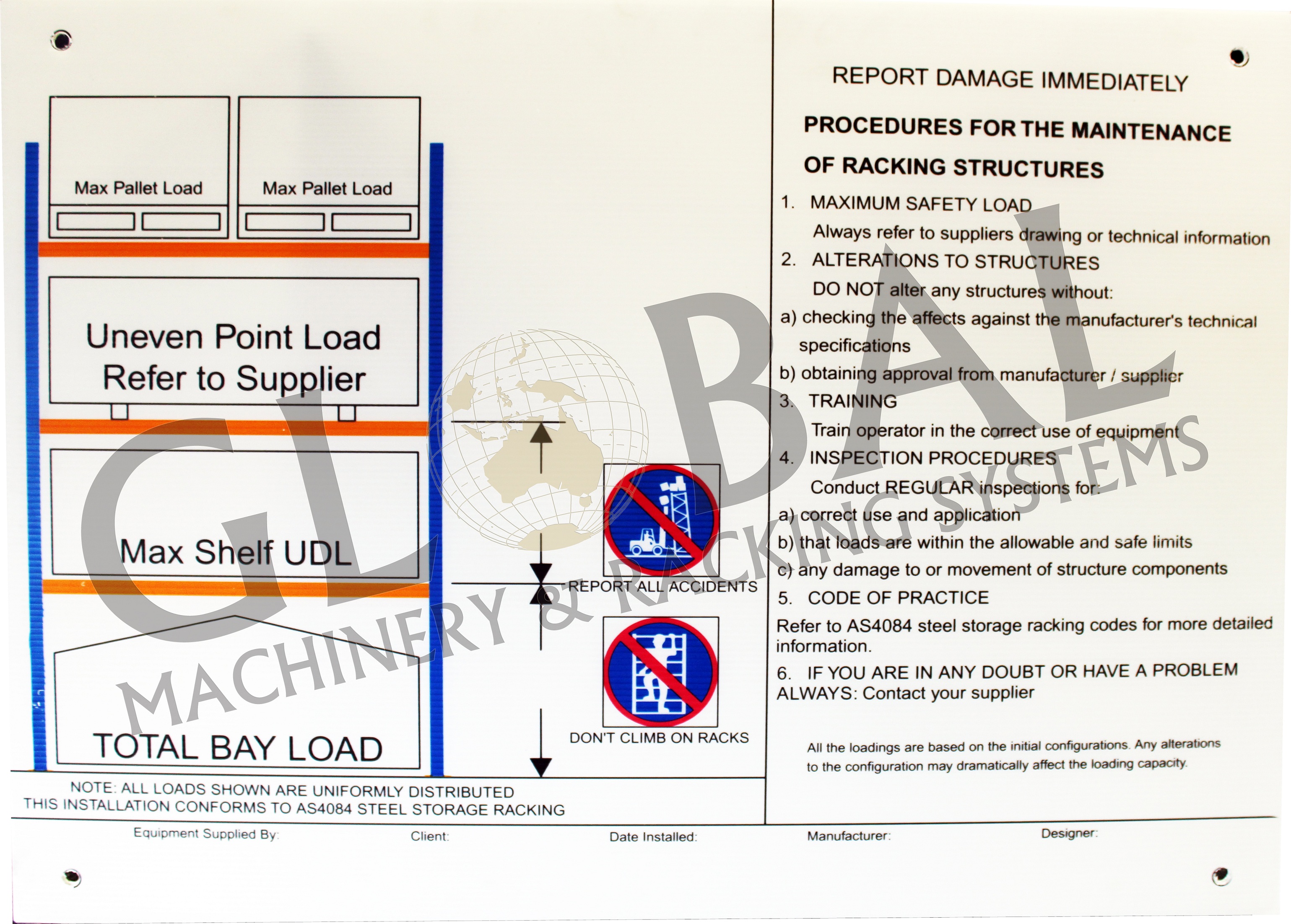 Load Sign for Pallet Racking High Quality Aluminium Sign