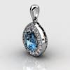 Genuine Natural Blue Topaz Teardrop Pave Pendant
