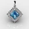 Genuine Natural Blue Topaz Squarish Cluster Pendant