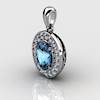 Genuine Natural Blue Topaz Pave Pendant in Sterling Silver