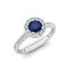 Sapphire Engagement Ring 5mm Round Blue Sapphire in White Gold with White Cluster Stones