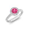Sapphire Engagement Ring 5mm Round Pink Sapphire in White Gold with White Cluster Stones