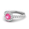 Sapphire Engagement Ring 5mm Round Pink Sapphire in White Gold with White Cluster Stones