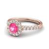 Sapphire Engagement Ring 5mm Round Pink Sapphire in Rose Gold with White Cluster Stones