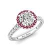 Sapphire Engagement Ring 6mm Round White Sapphire in White Gold with Pink Cluster Stones
