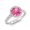 Sapphire Engagement Ring 6mm Round Pink Sapphire in White Gold with White Cluster Stones
